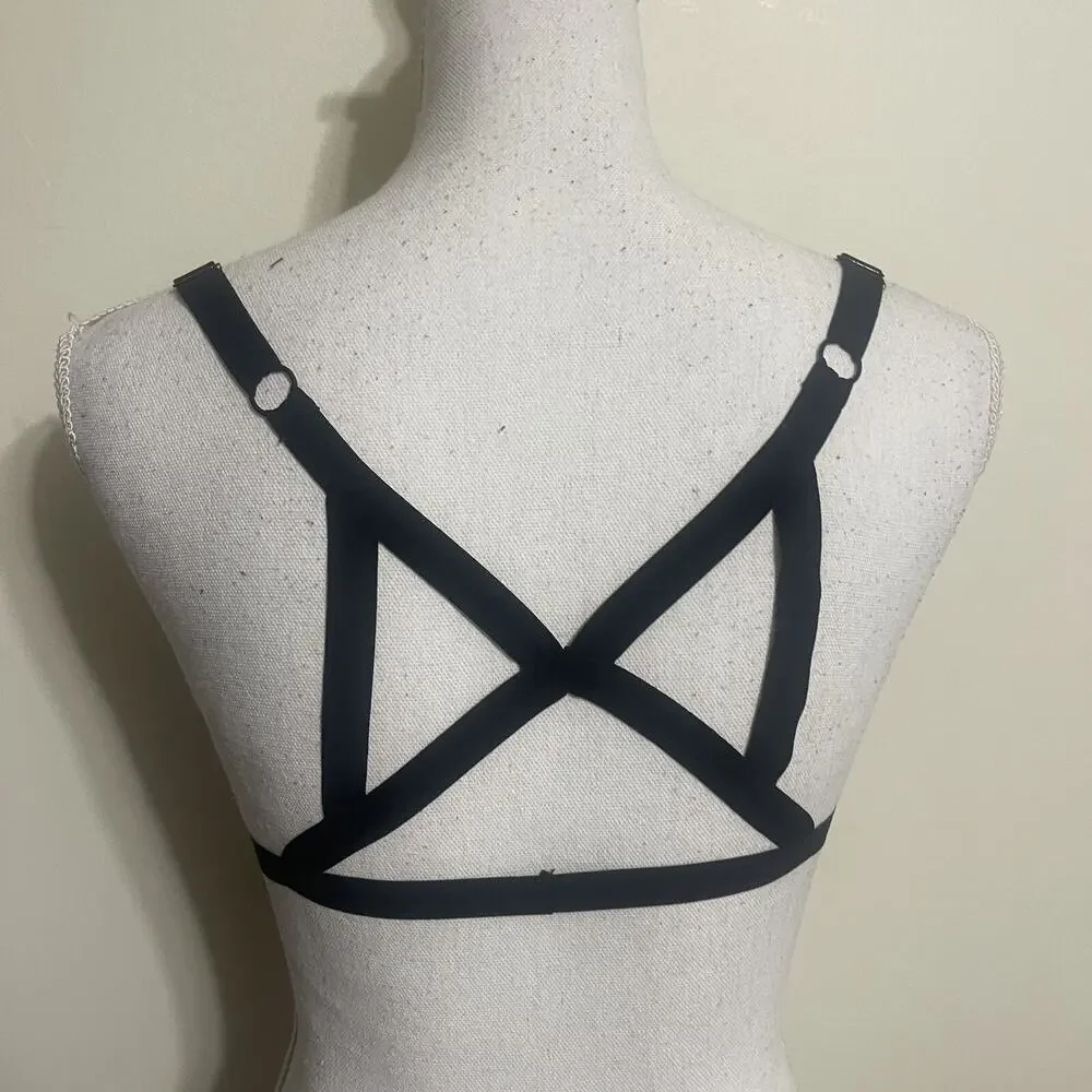 1 Sexy Bra Cross Lines Sexy Strappy Back Lightweight Lingerie No Pad MEDIU Black